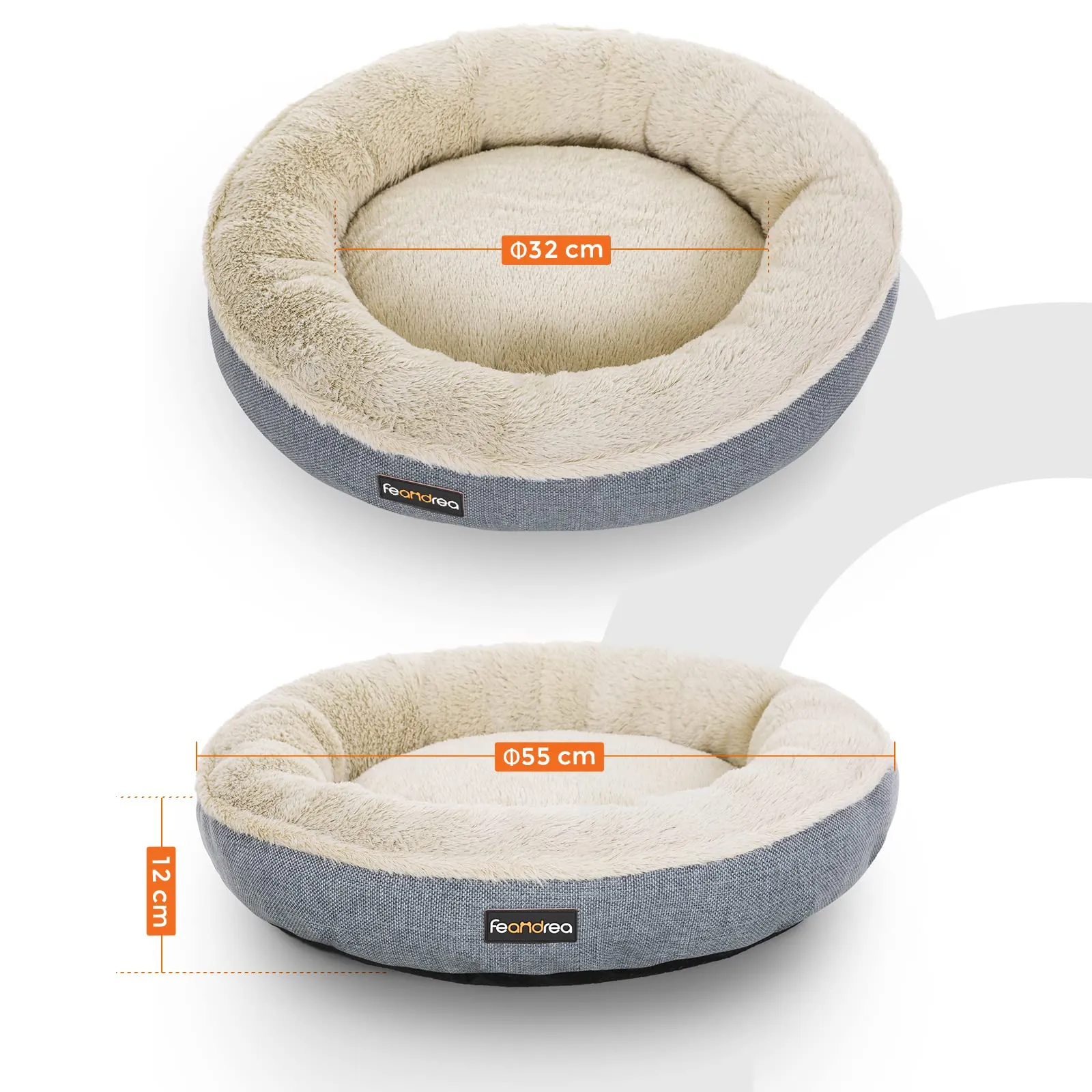 Feandrea Cuccia Divano per Cani e Gatti, Forma di Ciambella, 55 cm, Grigio PGW55G - immagine 4