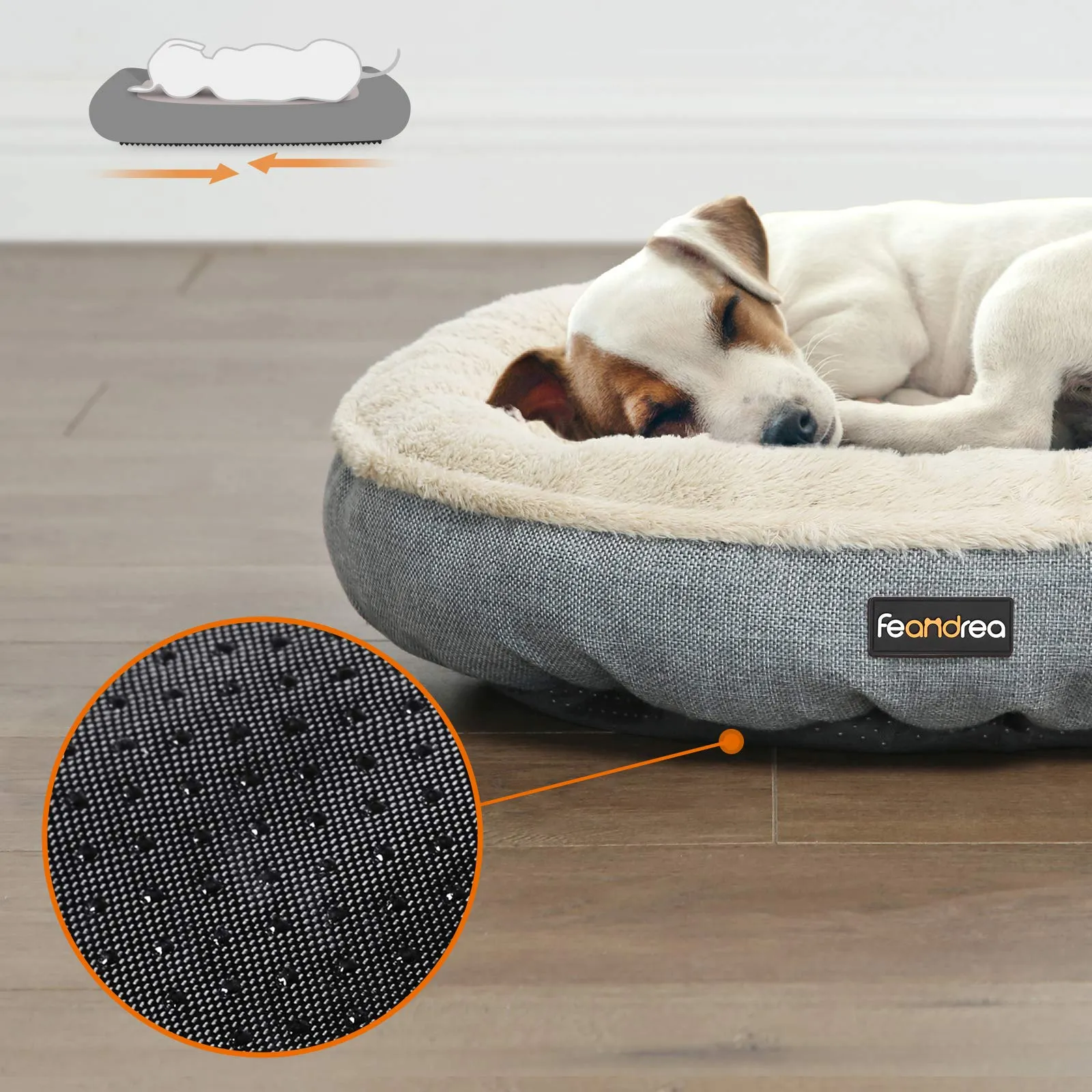 Feandrea Cuccia Divano per Cani e Gatti, Forma di Ciambella, 55 cm, Grigio PGW55G - immagine 5