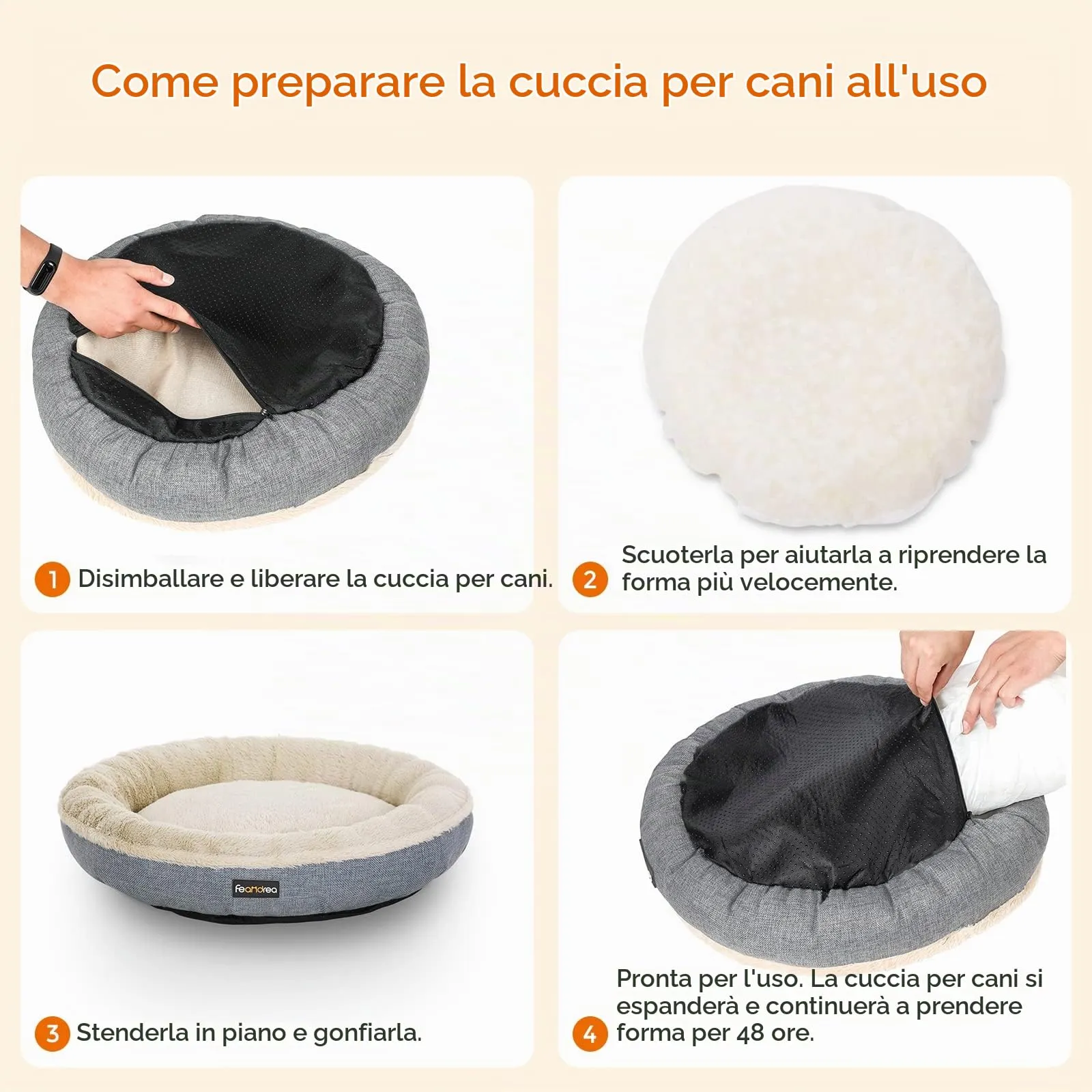 Feandrea Cuccia Divano per Cani e Gatti, Forma di Ciambella, 65 cm, Grigio PGW65G - immagine 3