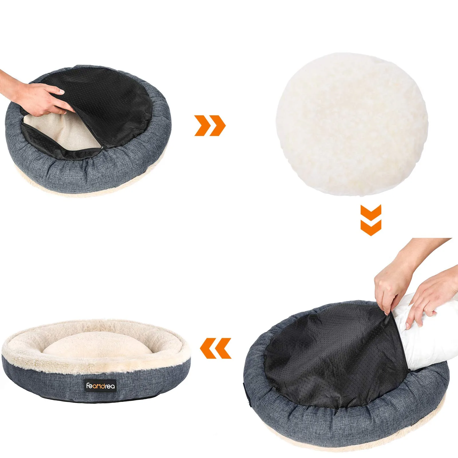 Feandrea Cuccia per Cani e Gatti, Forma di Ciambella, 75cm, Grigio Scuro PGW075G01 - immagine 5