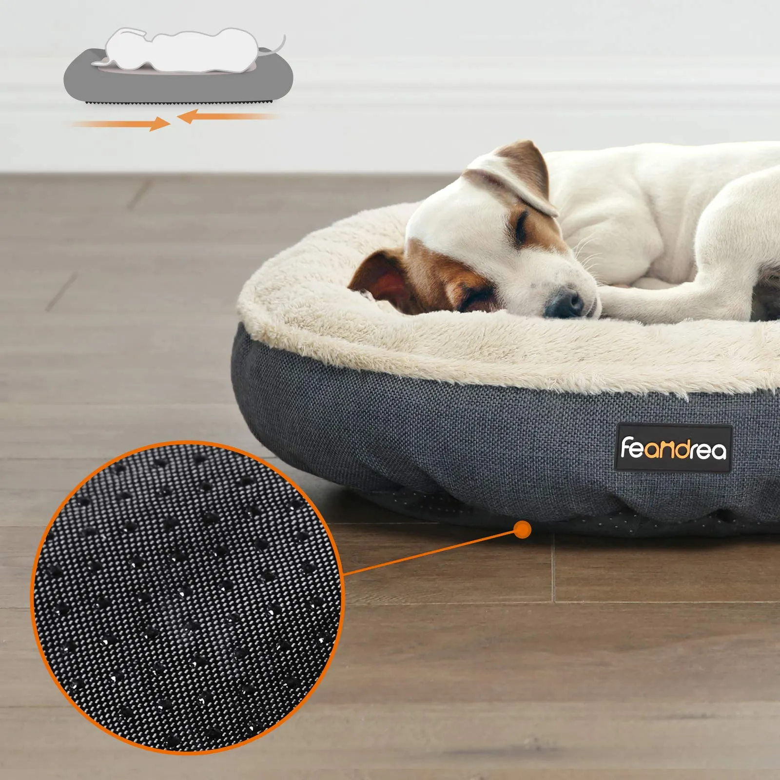Feandrea Cuccia per Cani e Gatti a Ciambella, 65 cm, Grigio Scuro PGW065G01 - immagine 5