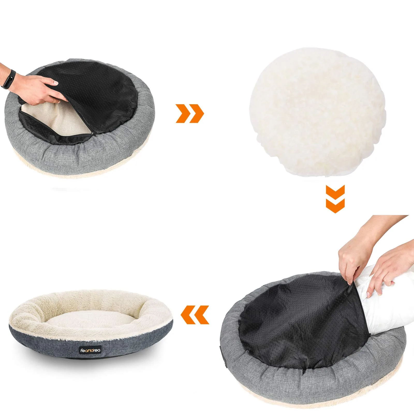 Feandrea Cuccia per Cani e Gatti, Forma di Ciambella, 75cm, Grigio PGW075G02 - immagine 3