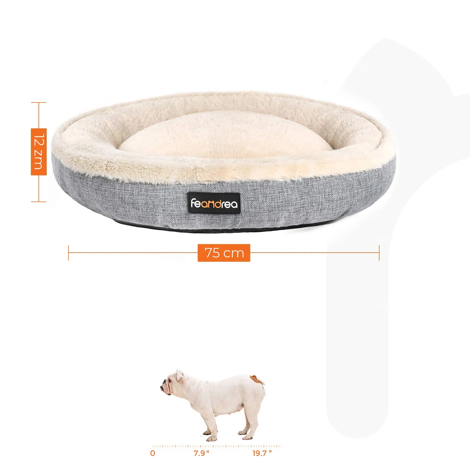 Feandrea Cuccia per Cani e Gatti, Forma di Ciambella, 75cm, Grigio PGW075G02 - immagine 4