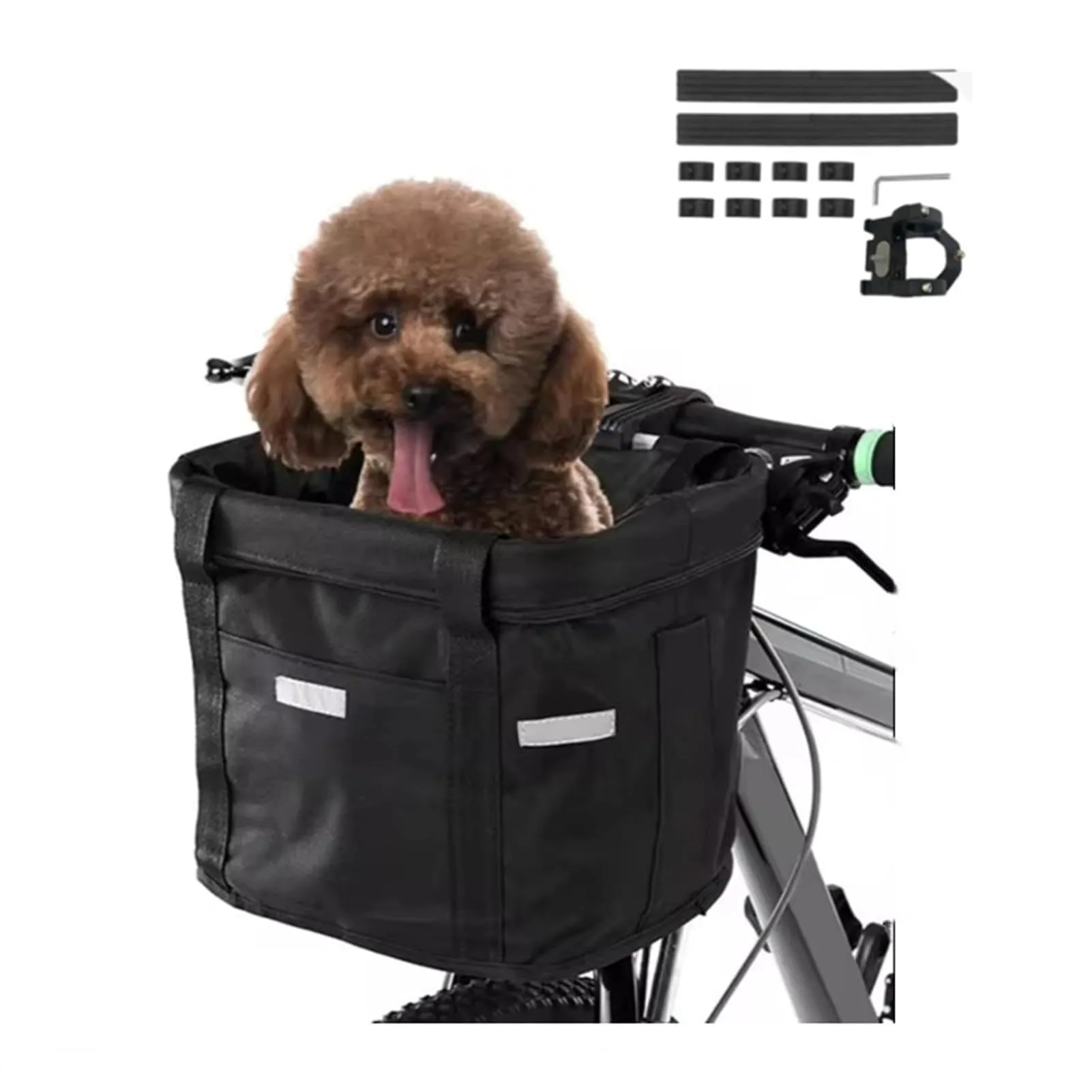 CiCixixi Cestino Anteriore per Bici Staccabile con Adattatore Manubrio per Cani, Gatti, Picnic e Shopping (Nero) - immagine 1