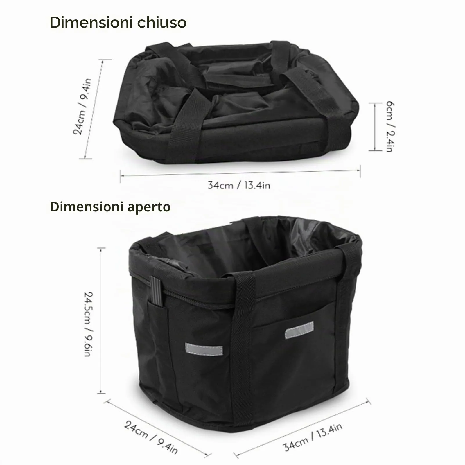 CiCixixi Cestino Anteriore per Bici Staccabile con Adattatore Manubrio per Cani, Gatti, Picnic e Shopping (Nero) - immagine 2
