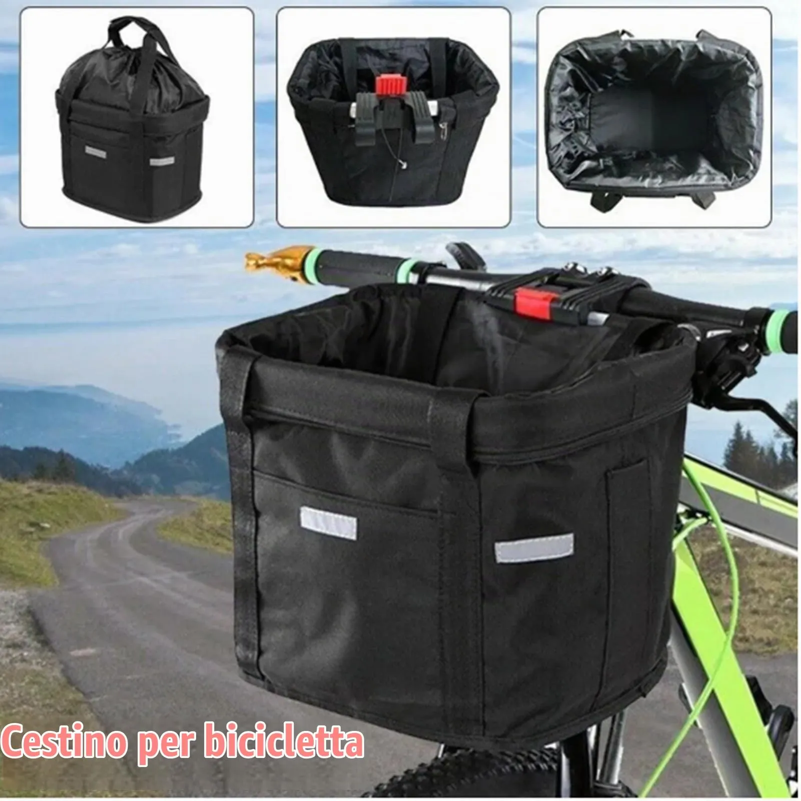 CiCixixi Cestino Anteriore per Bici Staccabile con Adattatore Manubrio per Cani, Gatti, Picnic e Shopping (Nero) - immagine 8
