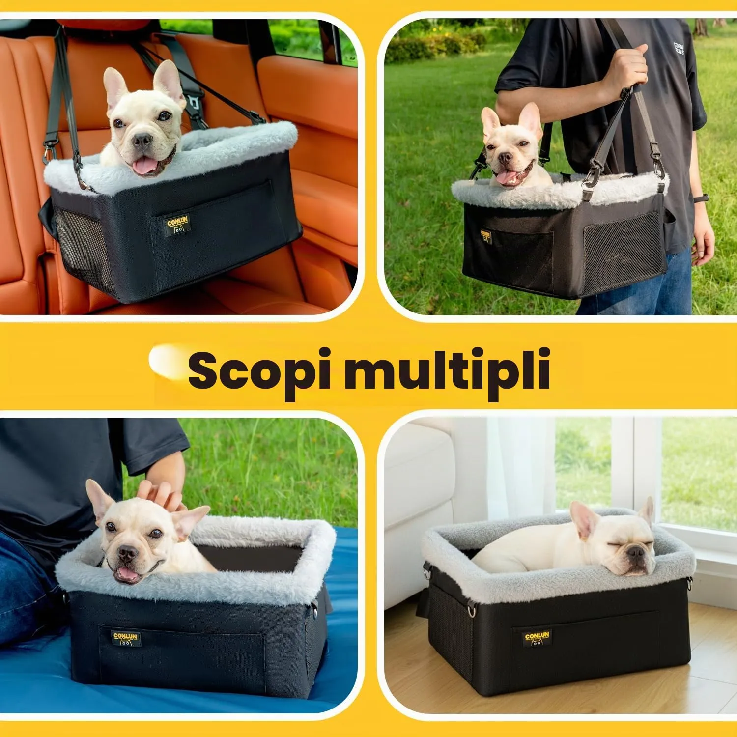 Conlun Seggiolino Auto per Cani e Gatti Piccola Taglia, Telaio in Acciaio, Fino a 9 kg (40x33x22 cm) - immagine 6