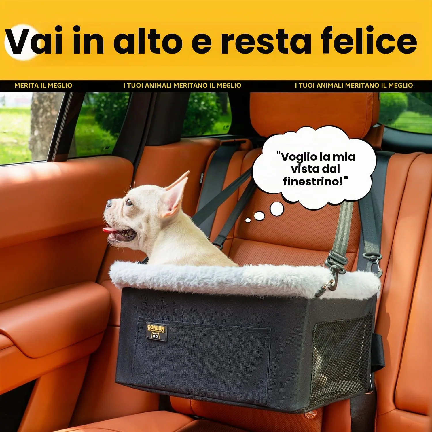 Conlun Seggiolino Auto per Cani e Gatti Piccola Taglia, Telaio in Acciaio, Fino a 9 kg (40x33x22 cm) - immagine 7