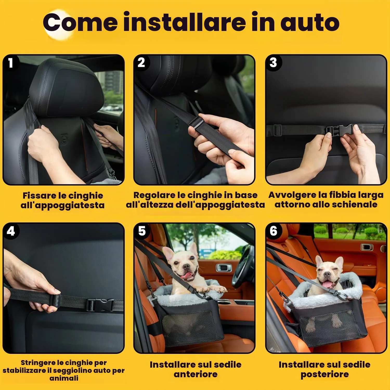 Conlun Seggiolino Auto per Cani e Gatti Piccola Taglia, Telaio in Acciaio, Fino a 9 kg (40x33x22 cm) - immagine 9