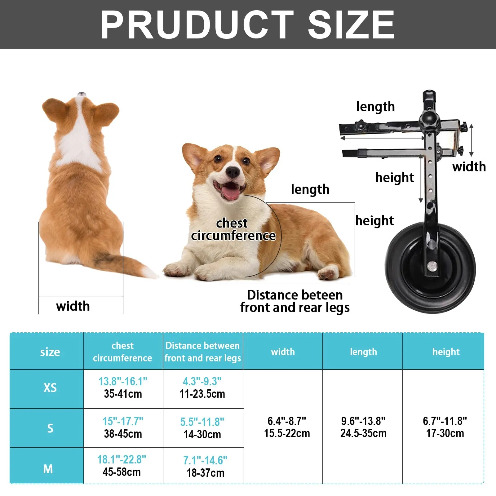 Hengrongshen Sedia a Rotelle Pieghevole per Cani e Gatti, Supporto Mobilità Regolabile per Zampe Posteriori, Taglia M (5-10 kg), Blu - immagine 2