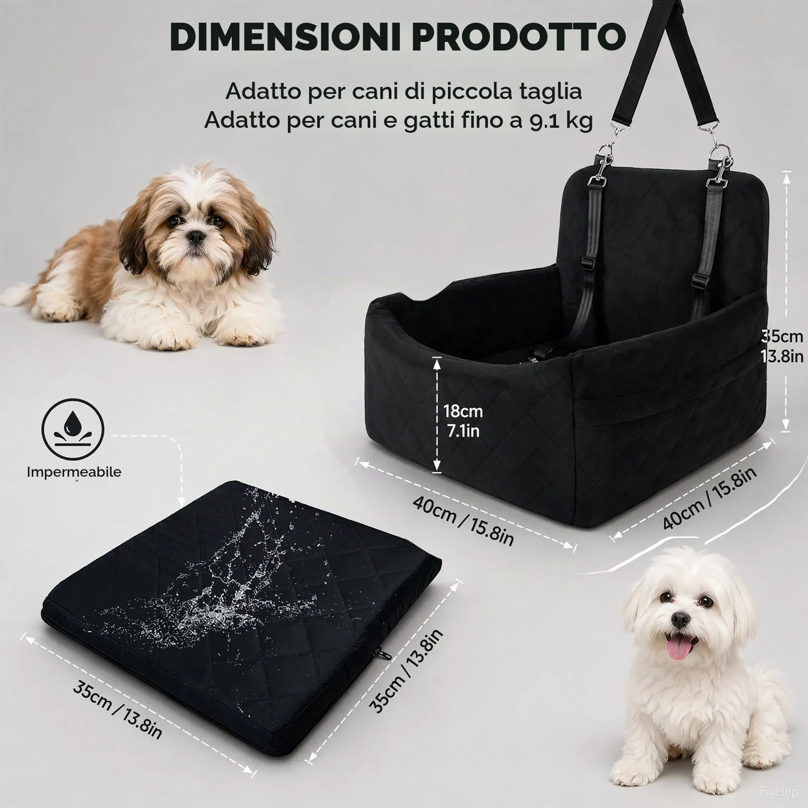 Jinfanshurich Seggiolino Auto per Cani di Piccola Taglia con Memory Foam, 45 x 45 x 34 cm - immagine 2