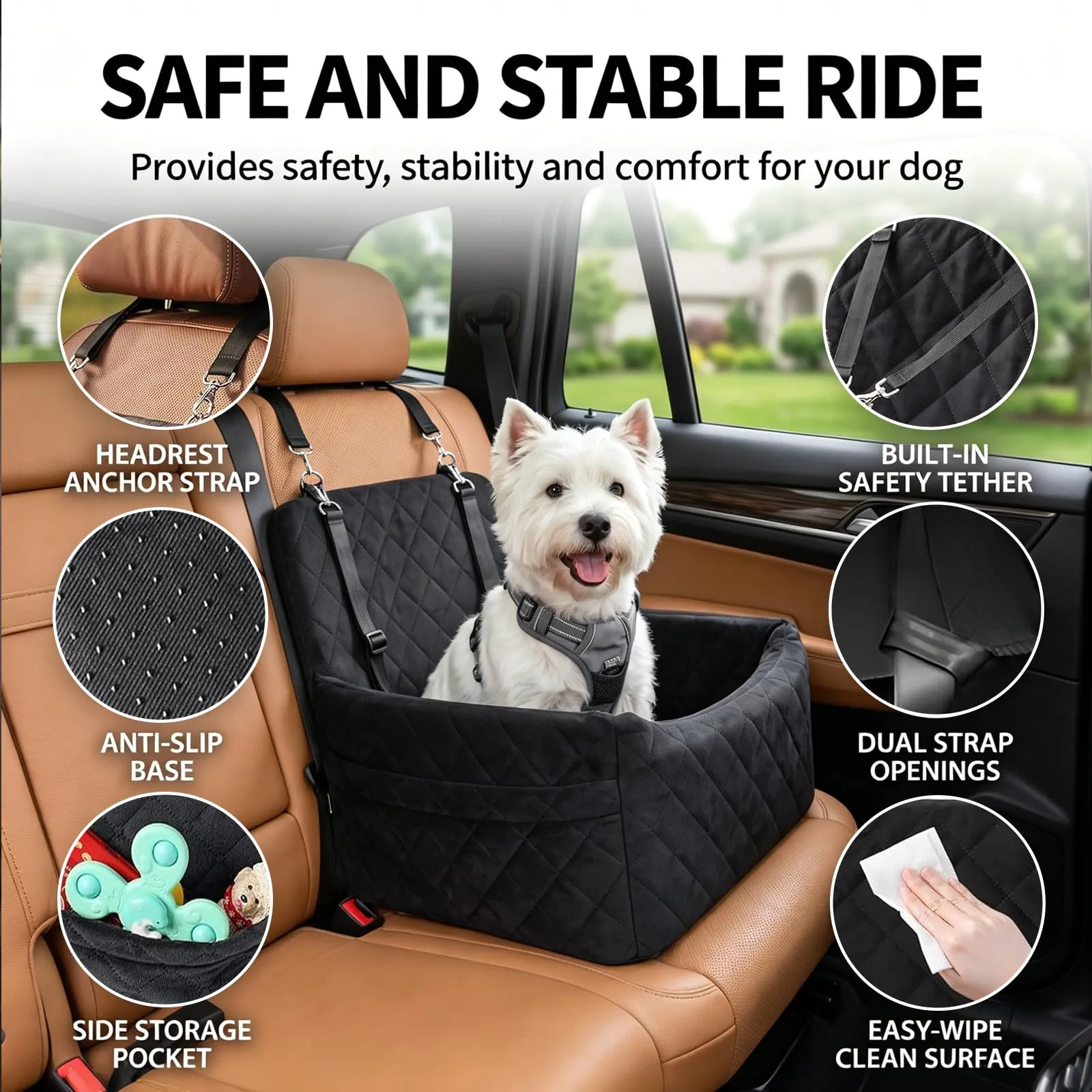 Jinfanshurich Seggiolino Auto per Cani di Piccola Taglia con Memory Foam, 45 x 45 x 34 cm - immagine 3