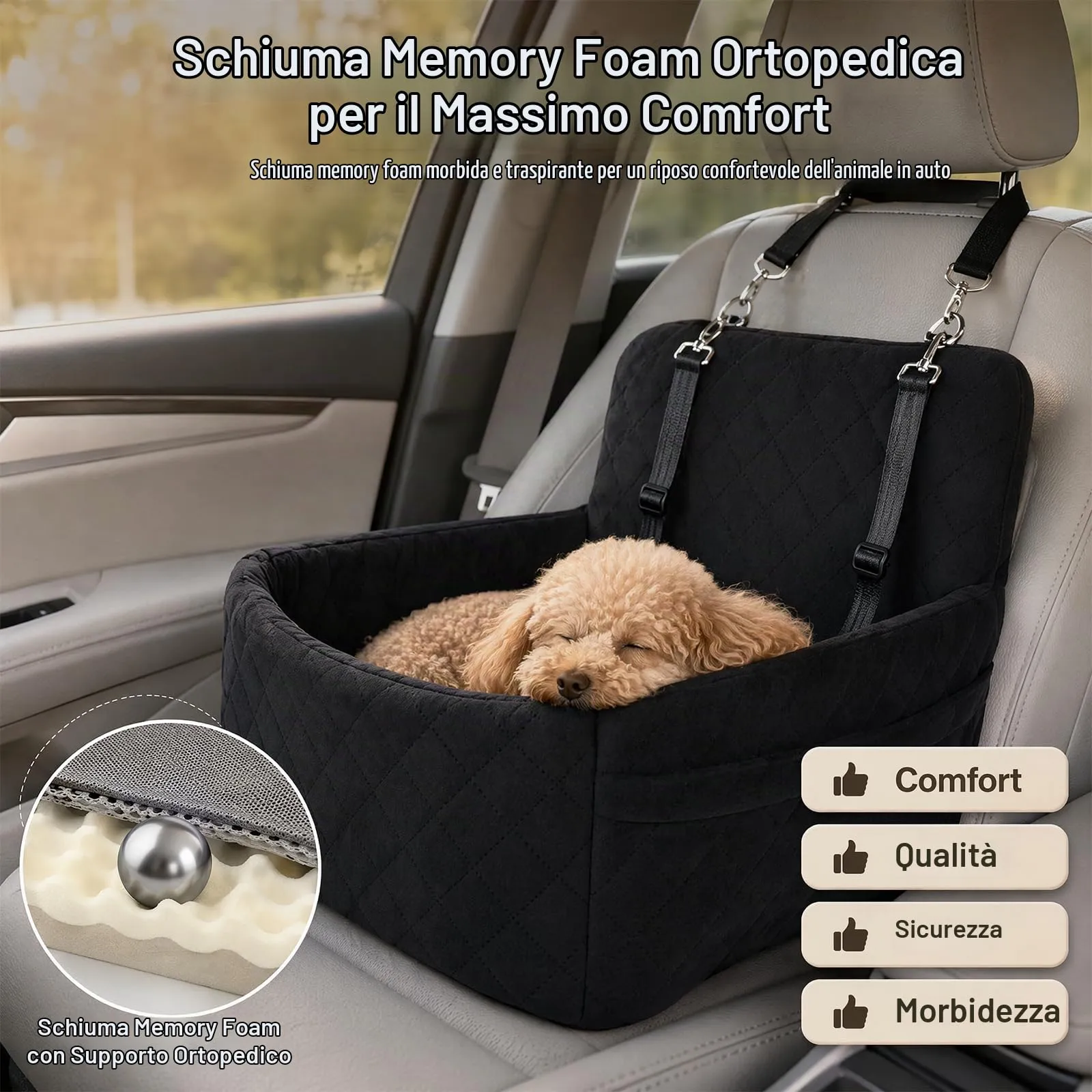 Jinfanshurich Seggiolino Auto per Cani di Piccola Taglia con Memory Foam, 45 x 45 x 34 cm - immagine 4