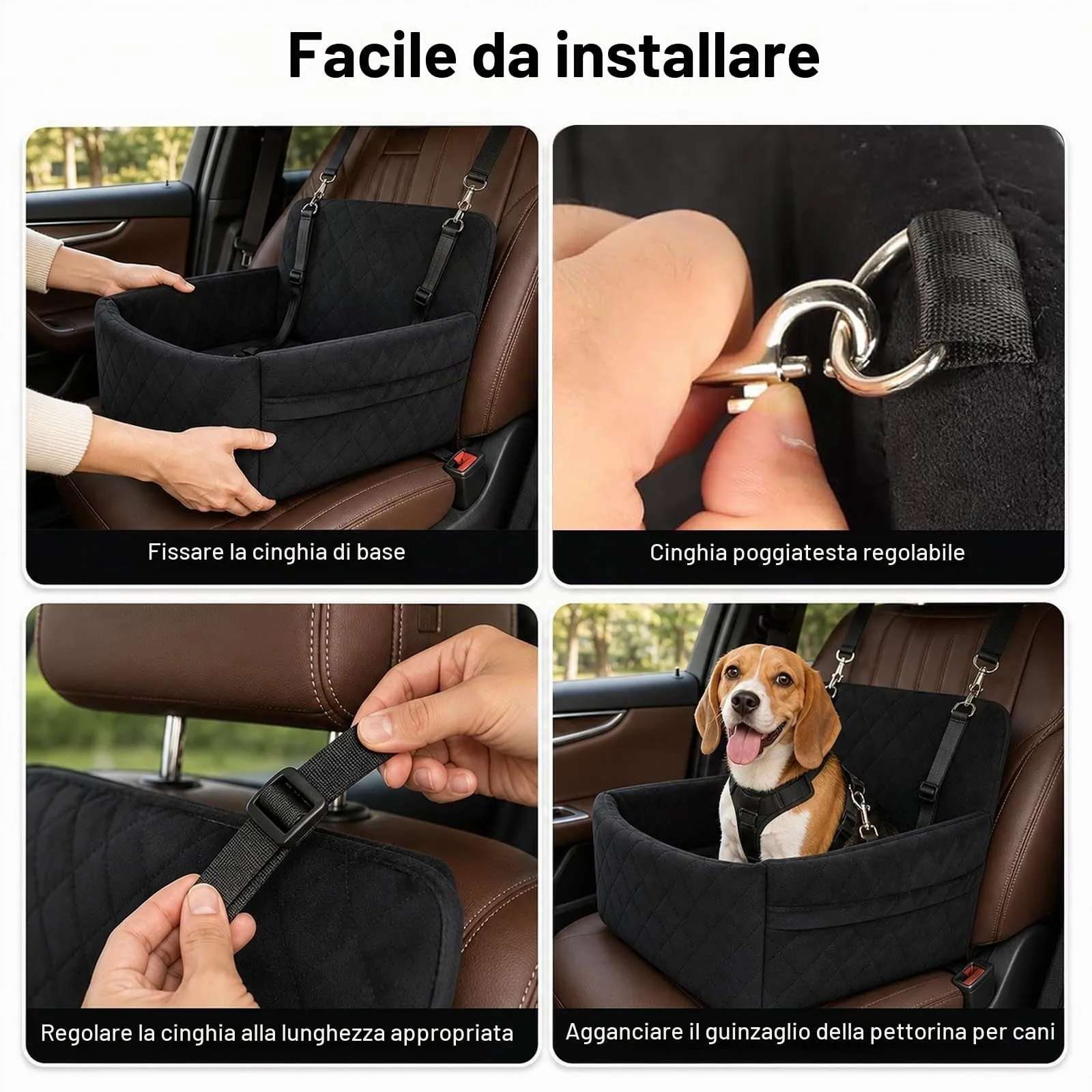 Jinfanshurich Seggiolino Auto per Cani di Piccola Taglia con Memory Foam, 45 x 45 x 34 cm - immagine 6
