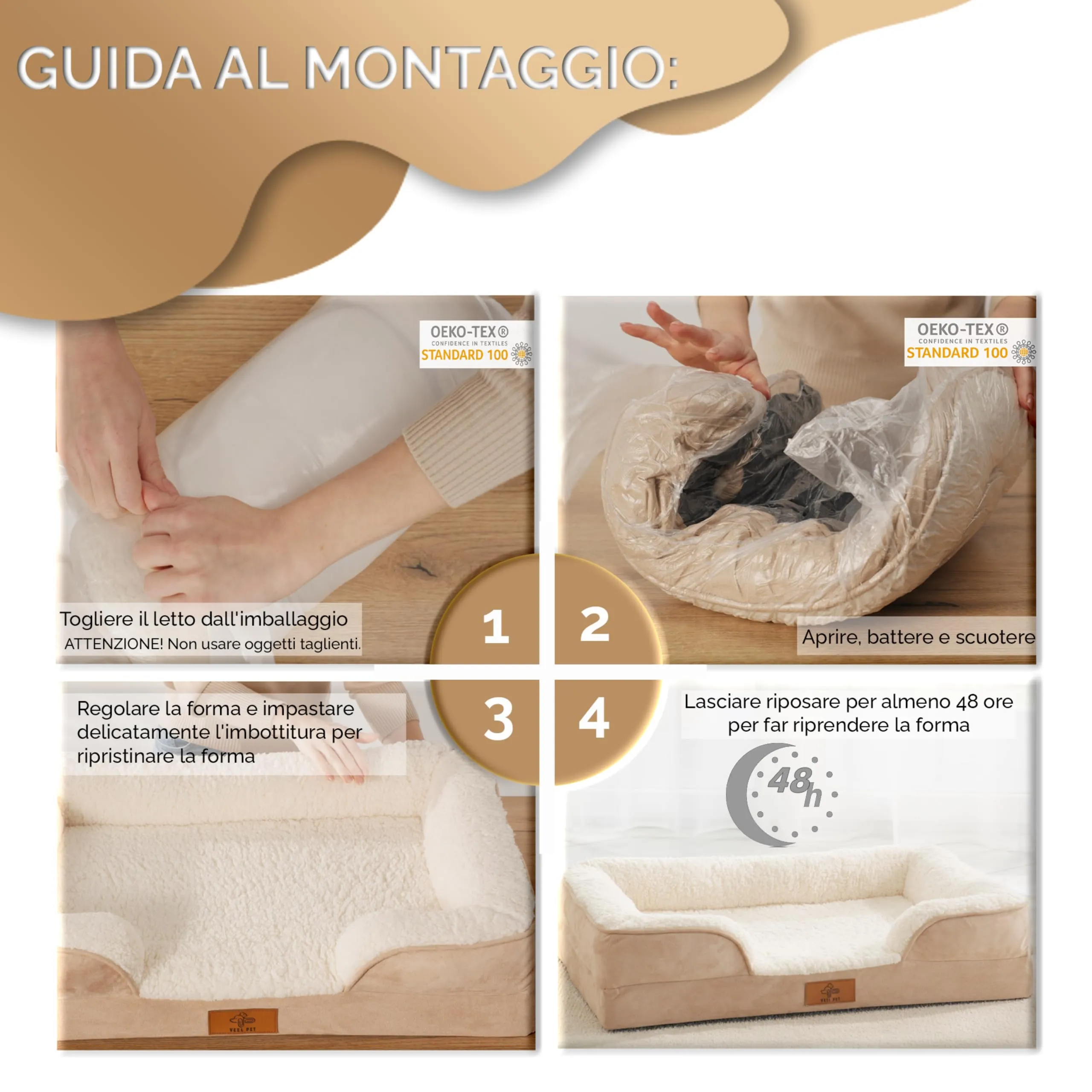 VEEL PET Cuccia Ortopedica per Cani con Fodera Impermeabile Lavabile, Small - immagine 6