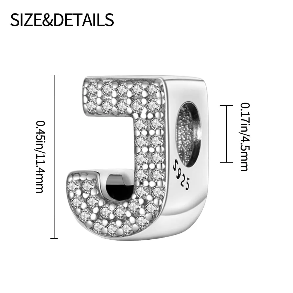 Pandach Bead Charm Ciondolo Argento Sterling 925 Lettere con Cubic Zirconia per Braccialetti e Collane Europei - immagine 6