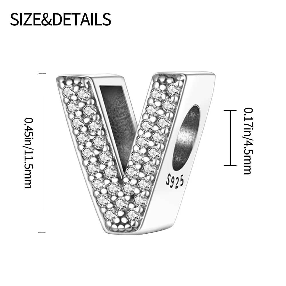 Pandach Ciondolo a forma di lettera in argento Sterling 925 e zirconi sintetico - immagine 3