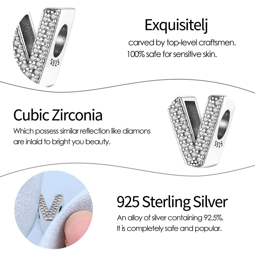 Pandach Ciondolo a forma di lettera in argento Sterling 925 e zirconi sintetico - immagine 6