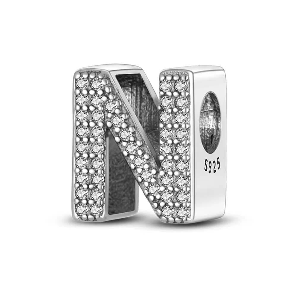 Pandach Argento Sterling 925 Lettere con Cubic Zirconia Bead Charm Ciondolo per Braccialetti e Collane Europei - immagine 1