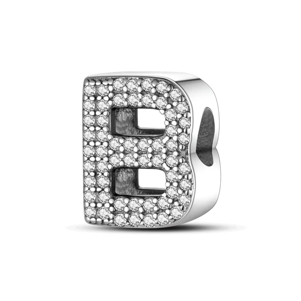Pandach Bead Charm Ciondolo Argento Sterling 925 Lettere con Cubic Zirconia per Braccialetti e Collane Europei - immagine 1
