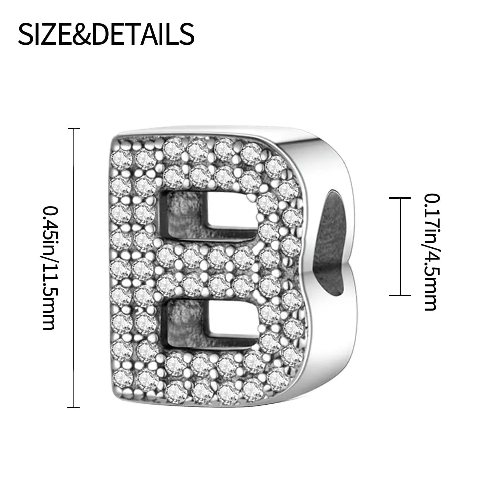 Pandach Bead Charm Ciondolo Argento Sterling 925 Lettere con Cubic Zirconia per Braccialetti e Collane Europei - immagine 3