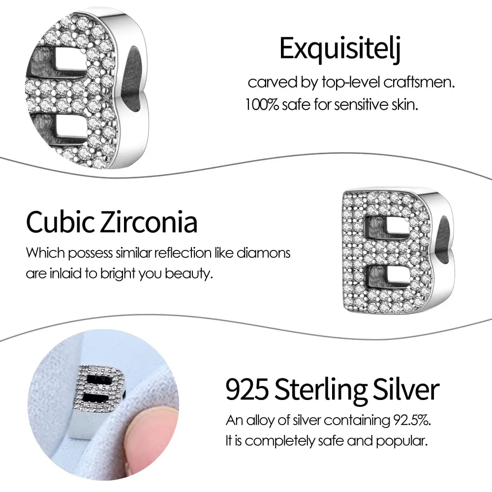 Pandach Bead Charm Ciondolo Argento Sterling 925 Lettere con Cubic Zirconia per Braccialetti e Collane Europei - immagine 6