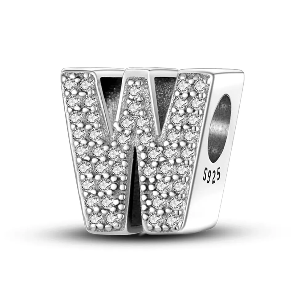 Pandach Bead Charm Argento Sterling 925 con Lettere e Cubic Zirconia per Braccialetti e Collane Europee - immagine 1