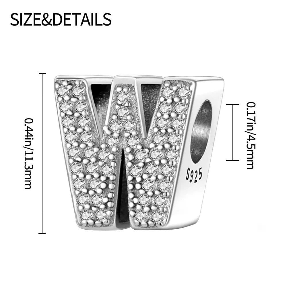 Pandach Bead Charm Argento Sterling 925 con Lettere e Cubic Zirconia per Braccialetti e Collane Europee - immagine 3