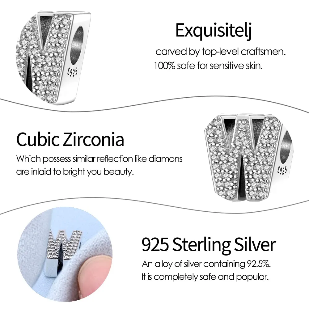 Pandach Bead Charm Argento Sterling 925 con Lettere e Cubic Zirconia per Braccialetti e Collane Europee - immagine 6