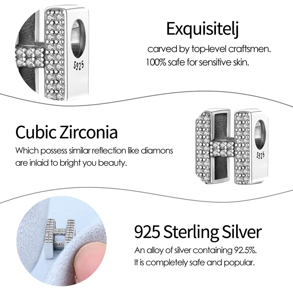 Pandach Sterling Silver 925 Letter Bead Charm with Cubic Zirconia for Pandora Compatible Bracelets and Necklaces - immagine 5