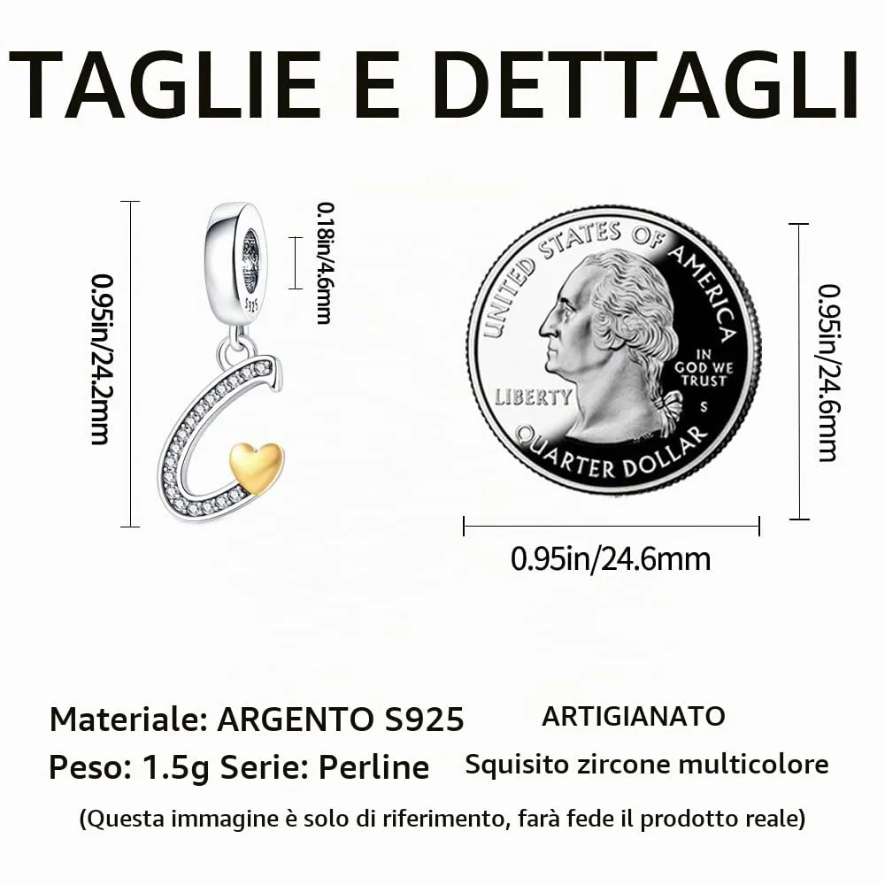 Pandach Bead Charm Ciondolo Argento Sterling 925 Lettere con Cubic Zirconia per Braccialetti e Collane Europei - immagine 3