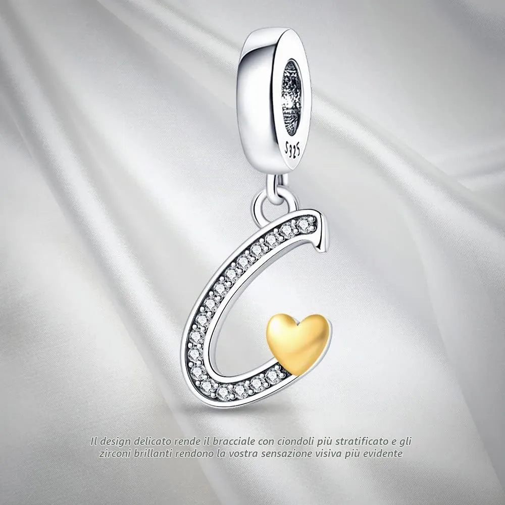 Pandach Bead Charm Ciondolo Argento Sterling 925 Lettere con Cubic Zirconia per Braccialetti e Collane Europei - immagine 4