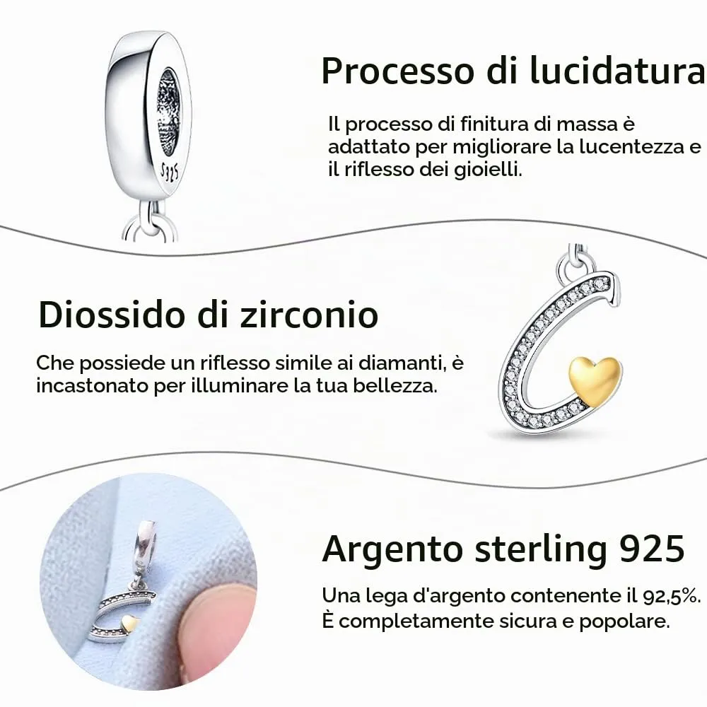 Pandach Bead Charm Ciondolo Argento Sterling 925 Lettere con Cubic Zirconia per Braccialetti e Collane Europei - immagine 5