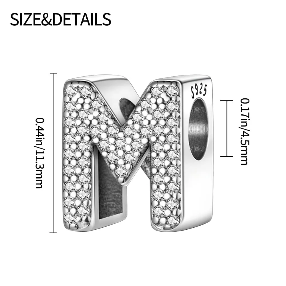 Pandach Bead Charm Ciondolo Argento Sterling 925 con Lettere e Cubic Zirconia per Braccialetti e Collane Europei - immagine 3