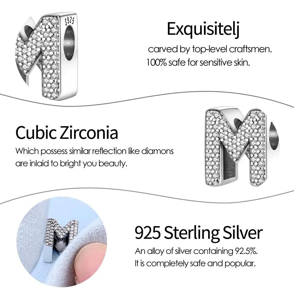 Pandach Bead Charm Ciondolo Argento Sterling 925 con Lettere e Cubic Zirconia per Braccialetti e Collane Europei - immagine 6
