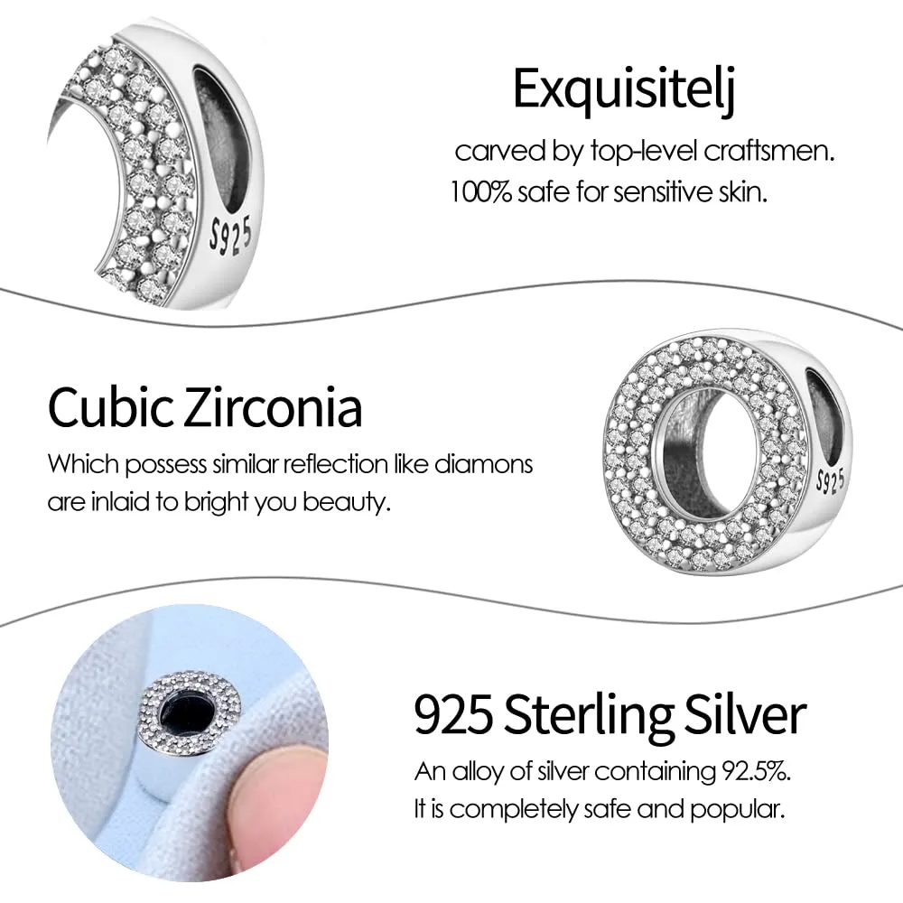 Pandach Bead Charm Ciondolo Argento Sterling 925 Lettere con Cubic Zirconia per Braccialetti e Collane Europee - immagine 6