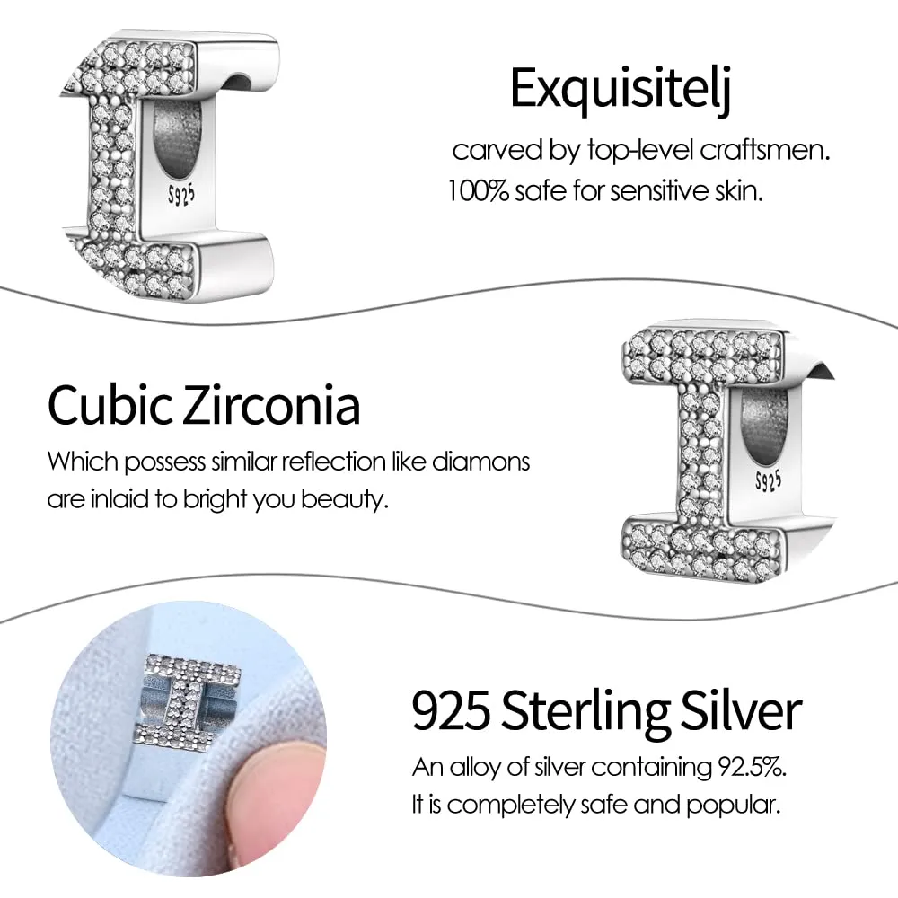 Pandach Bead Charm Ciondolo Argento Sterling 925 Lettere con Cubic Zirconia per Braccialetti e Collane Europei - immagine 5