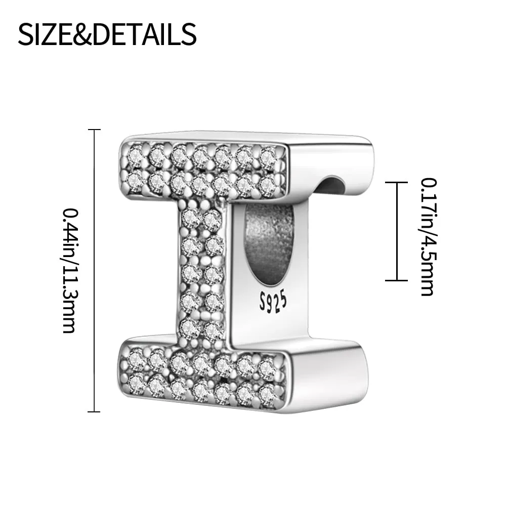 Pandach Bead Charm Ciondolo Argento Sterling 925 Lettere con Cubic Zirconia per Braccialetti e Collane Europei - immagine 6