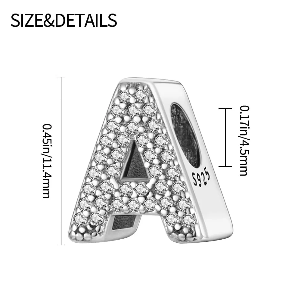 Pandach Ciondolo a forma di lettera in argento sterling 925 per braccialetti e collane - immagine 3