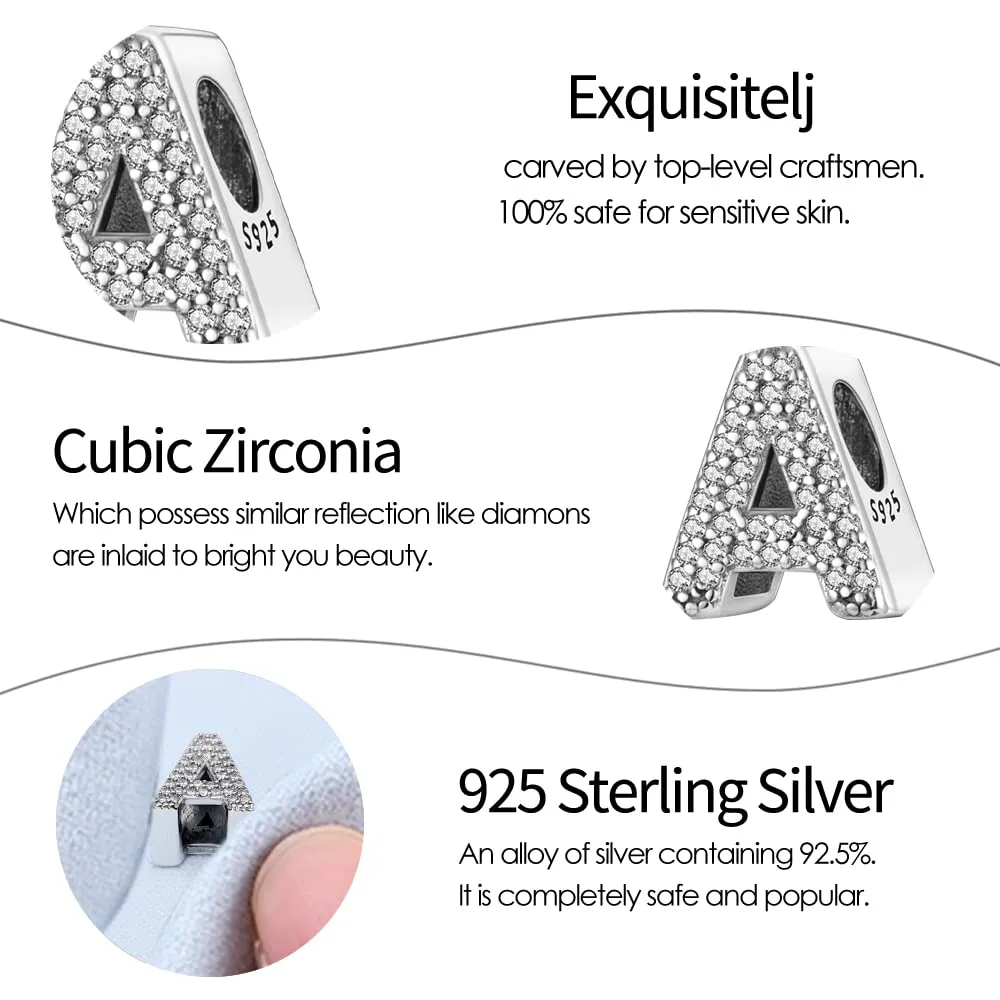 Pandach Ciondolo a forma di lettera in argento sterling 925 per braccialetti e collane - immagine 6