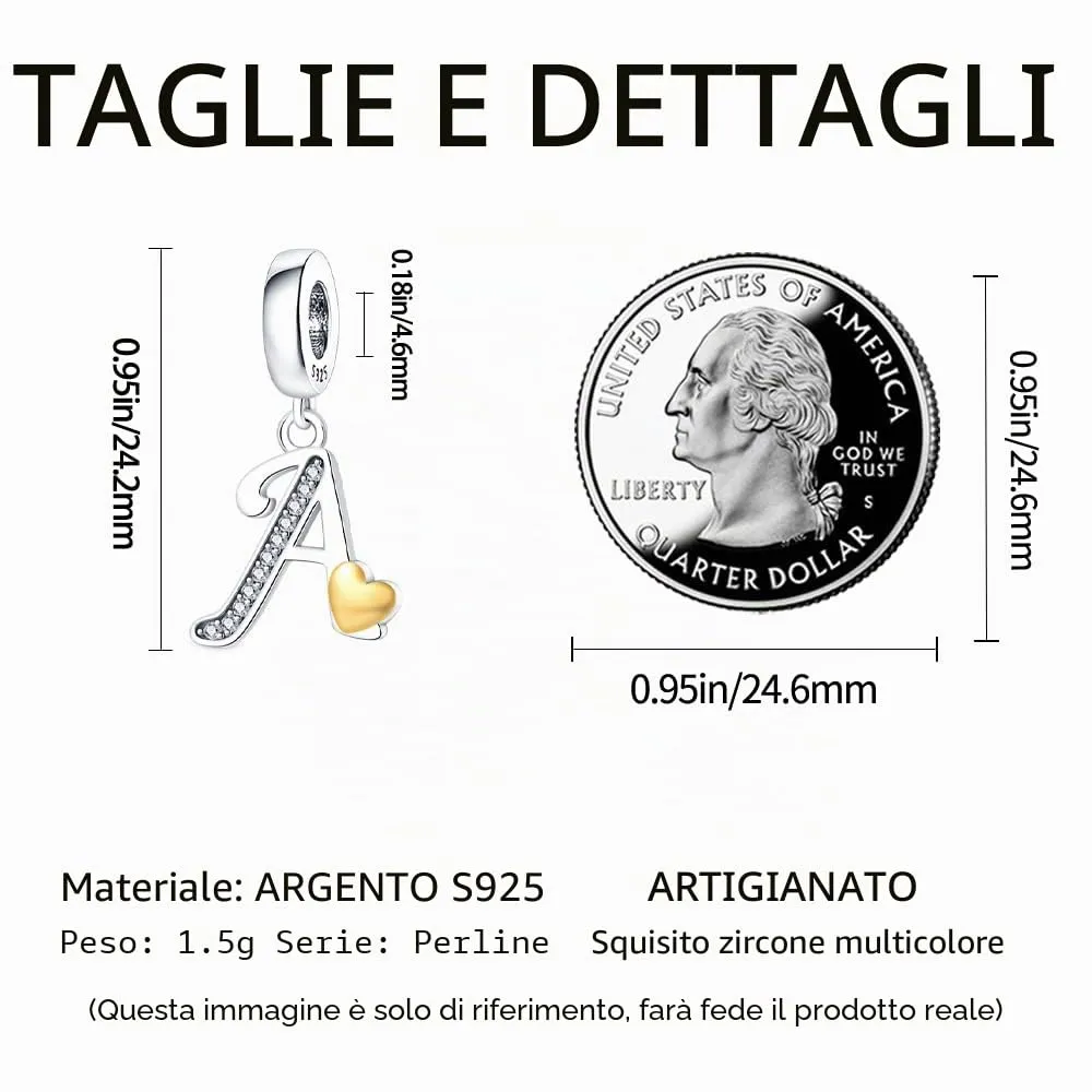Pandach Bead Charm Ciondolo Argento Sterling 925 Lettere con Cubic Zirconia per Braccialetti e Collane Europei - immagine 5