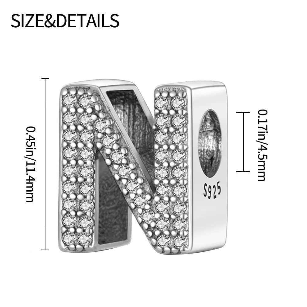 Pandach Bead Charm Ciondolo Argento Sterling 925 Lettere con Cubic Zirconia per Braccialetti e Collane Europei - immagine 3