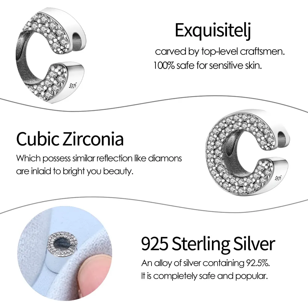 Pandach Bead Charm Ciondolo Argento Sterling 925 Lettere con Cubic Zirconia per Braccialetti e Collane Europei - immagine 6