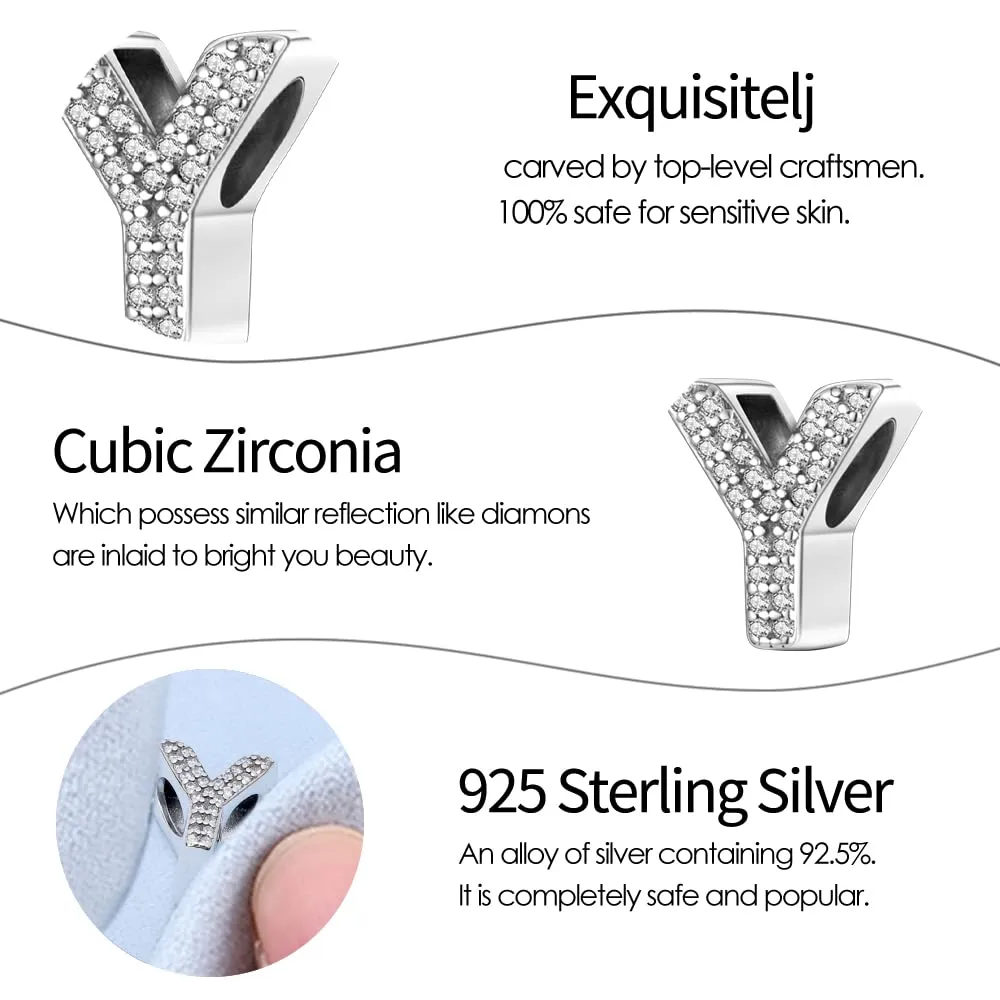 Pandach Bead Charm Ciondolo Argento Sterling 925 Lettere con Cubic Zirconia per Braccialetti e Collane Europei - immagine 5