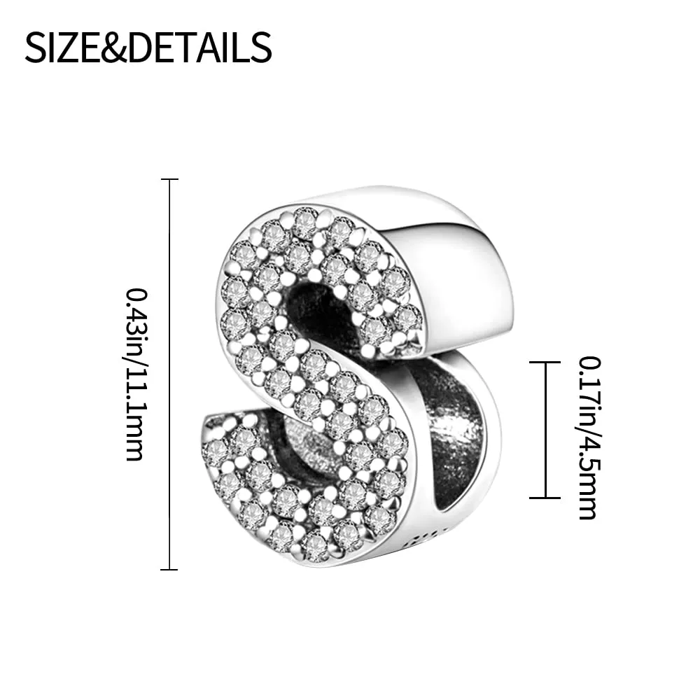 Pandach Bead Charm Ciondolo Argento Sterling 925 Lettere con Cubic Zirconia per Braccialetti e Collane Europei - immagine 6