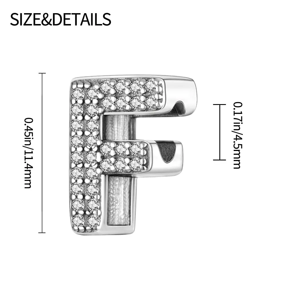 Pandach Ciondolo a forma di lettera in argento Sterling 925 e zirconi sintetici, compatibile con braccialetti europei - immagine 3