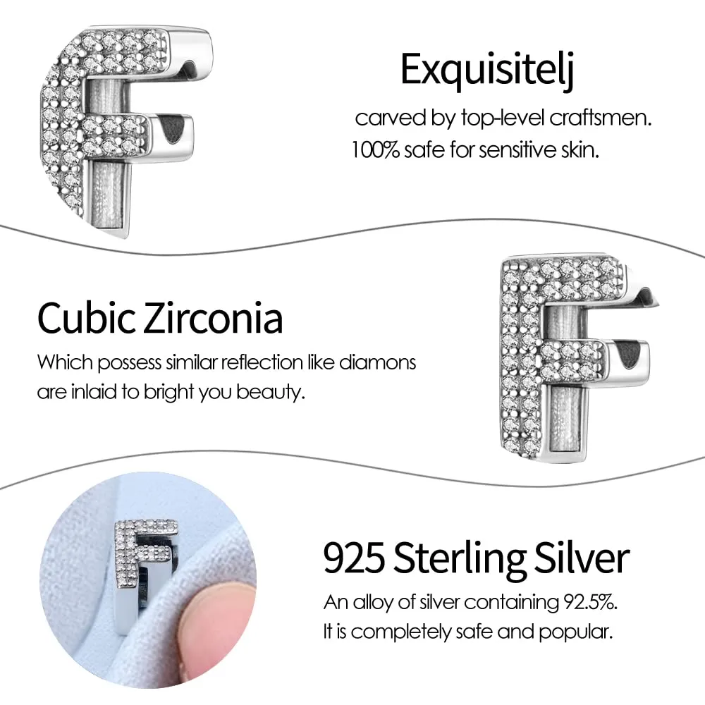 Pandach Ciondolo a forma di lettera in argento Sterling 925 e zirconi sintetici, compatibile con braccialetti europei - immagine 6