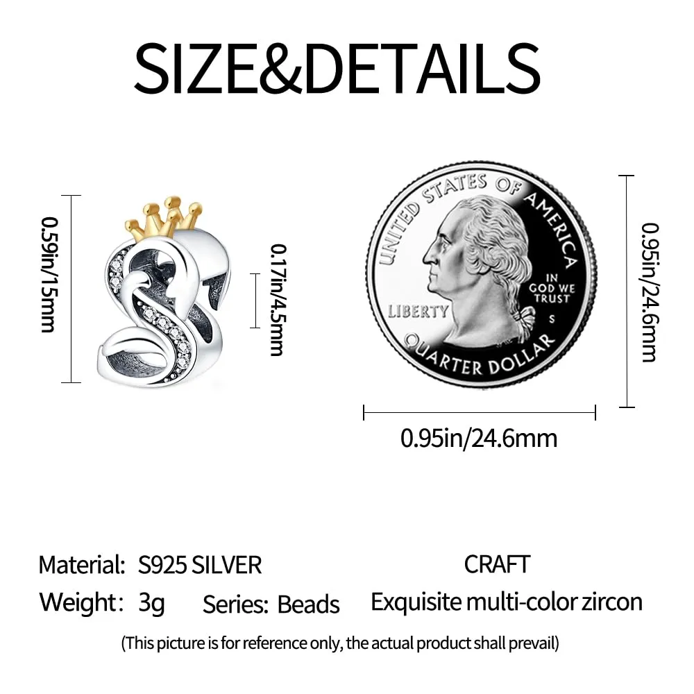Pandach Bead Charm Ciondolo Argento Sterling 925 Lettere con Cubic Zirconia per Braccialetti e Collane Europei - immagine 4