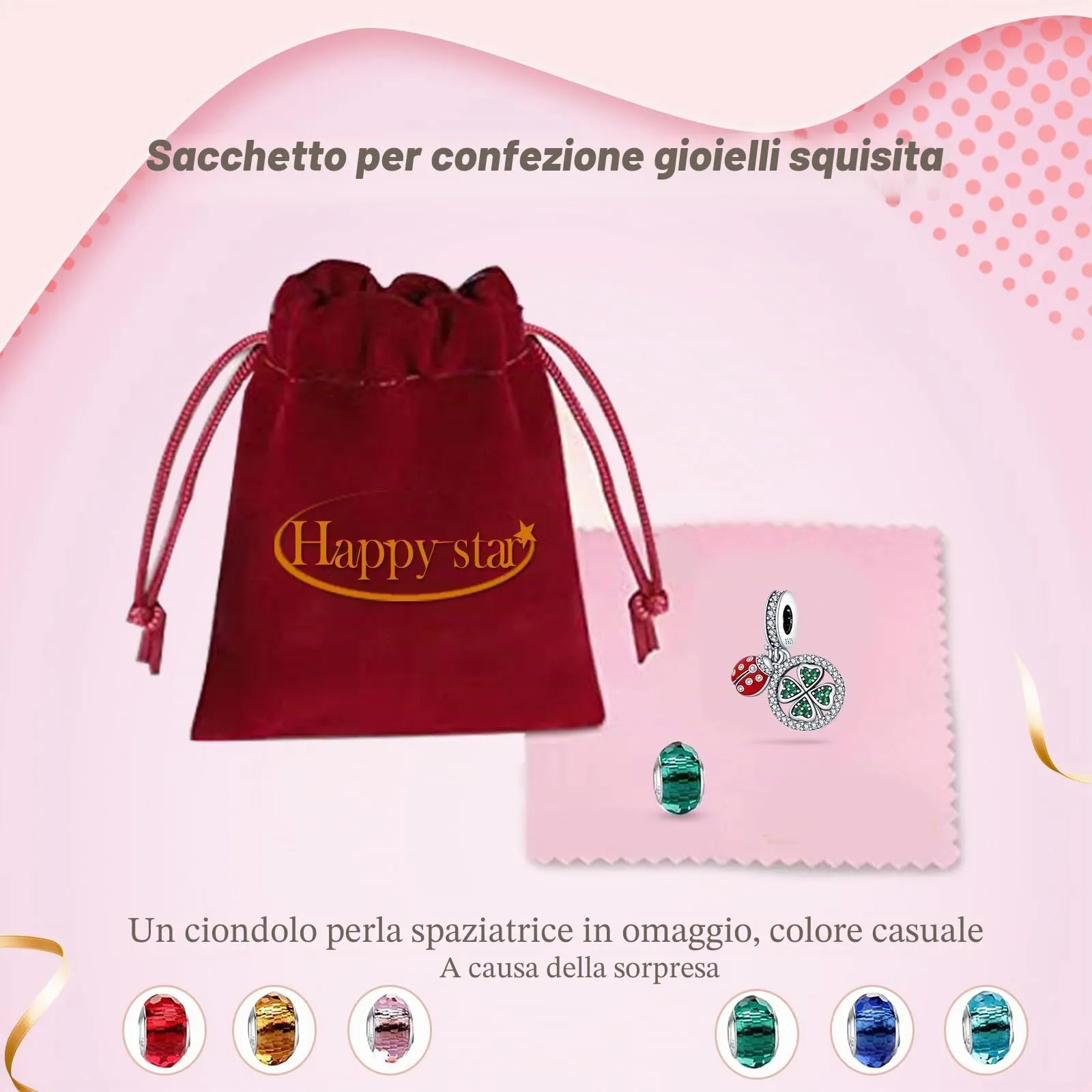 HappyStar Charm in Argento 925 per Braccialetti Europei e Collane - immagine 6