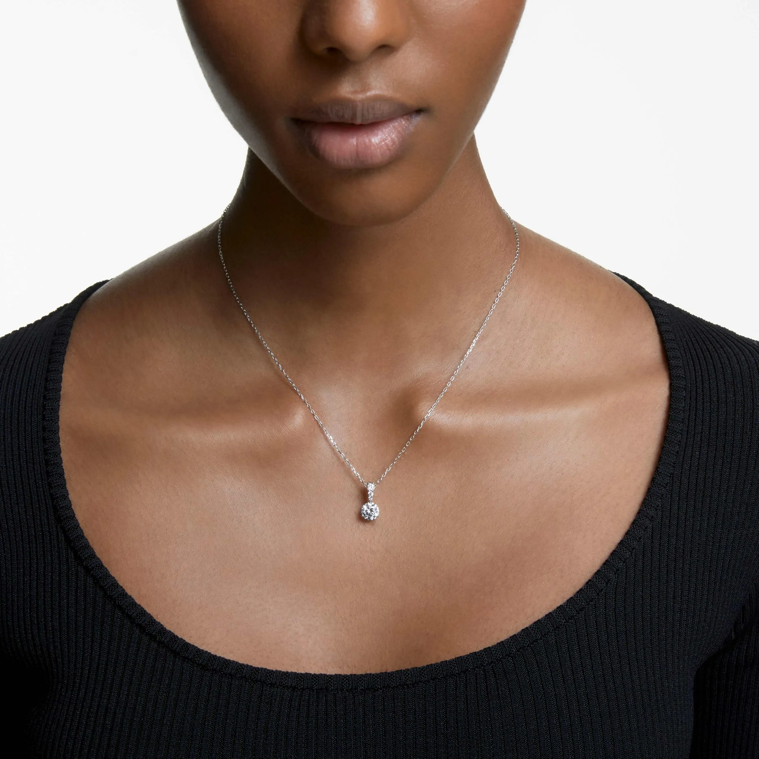 Swarovski Pendente Solitaire Taglio Round Bianco Placcato Rodio - immagine 5